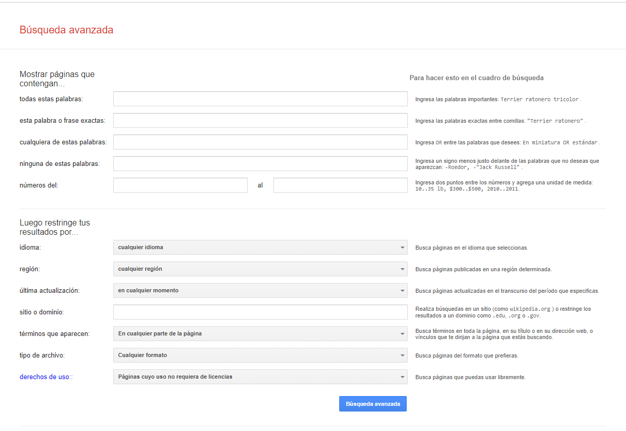 busqueda avanzada de google
