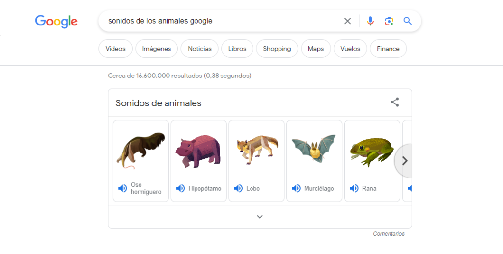 sonidos de los animales google