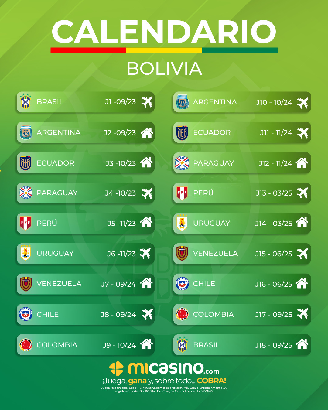 calendario de bolivia eliminatorias conmebol mundial 2026