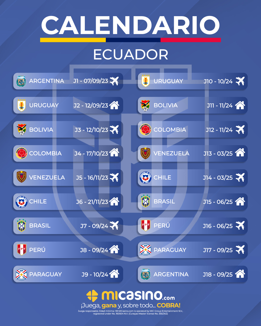 calendario de ecuador eliminatorias conmebol mundial 2026