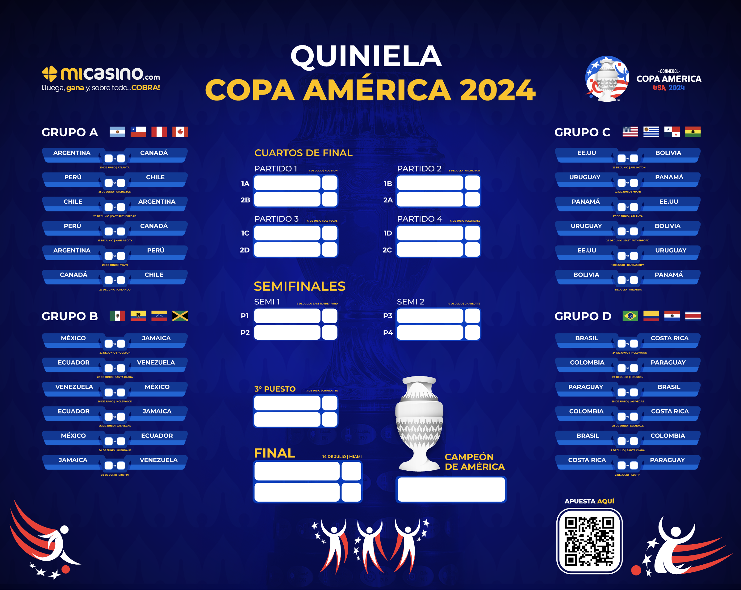 Quiniela Copa America 2024 descargala gratis en nuestra casa de apuesta