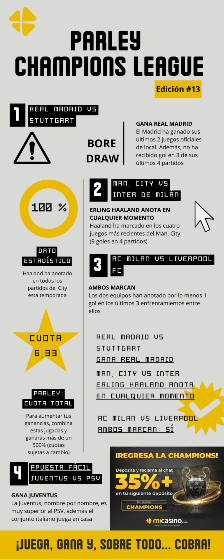 Apuesta Champions Madrid vs Stuttgart, City vs Inter y más de la Jornada 1