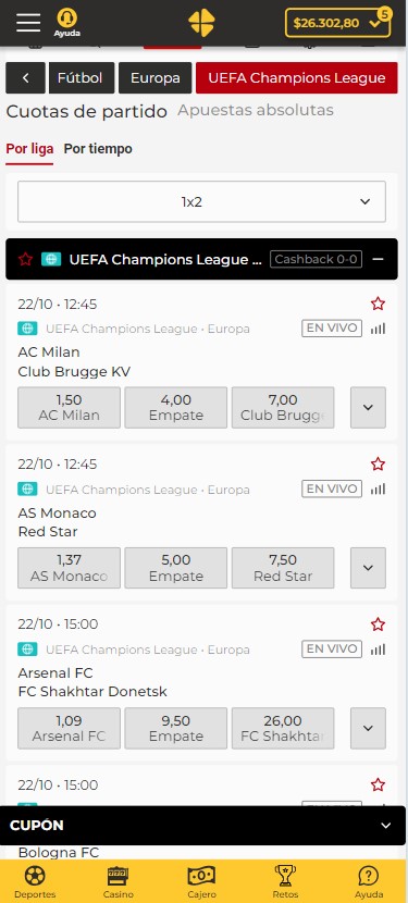 Apuestas Champions League jornada 3 MiCasino.com