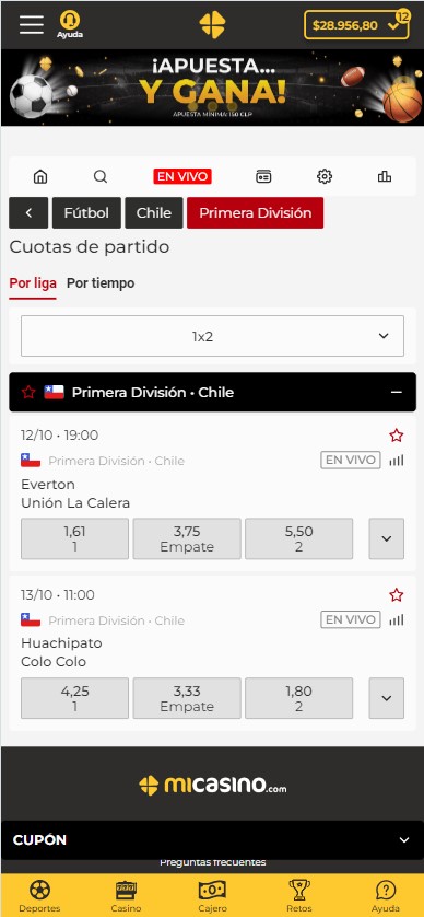 Apuestas Primera Divisón de Chile MiCasino.com