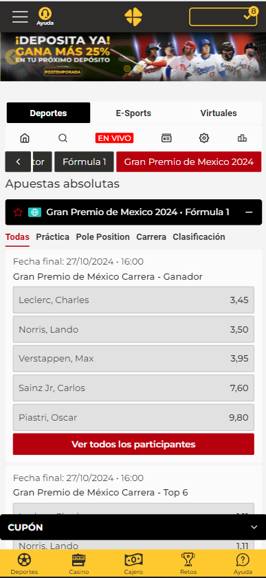 GP de México apuestas de formula 1 HOY Gana con bonos de casino online F1 carreras cuándo pasará el Gran Premio de México