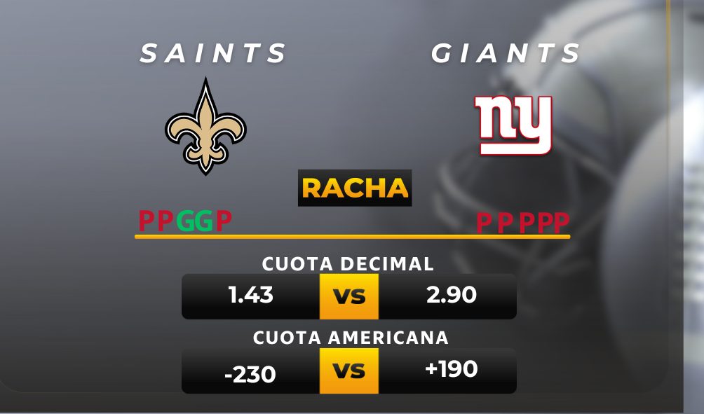 Saints vs Giants pronóstico deportivo - NFL - Apuestas recomendadas