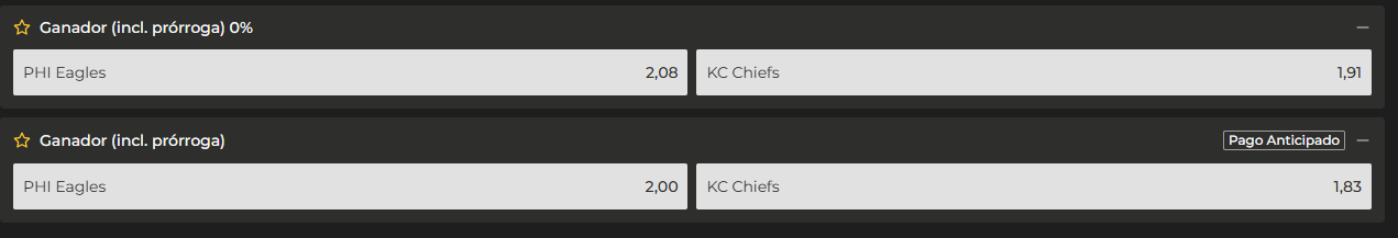 Parley y pronóstico deportivo Chiefs vs Eagles - Super Bow MiCasino.com