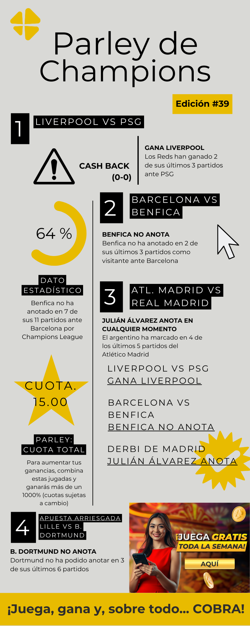 Apuestas seguras octavos de final Champions League vuelta MiCasino.com