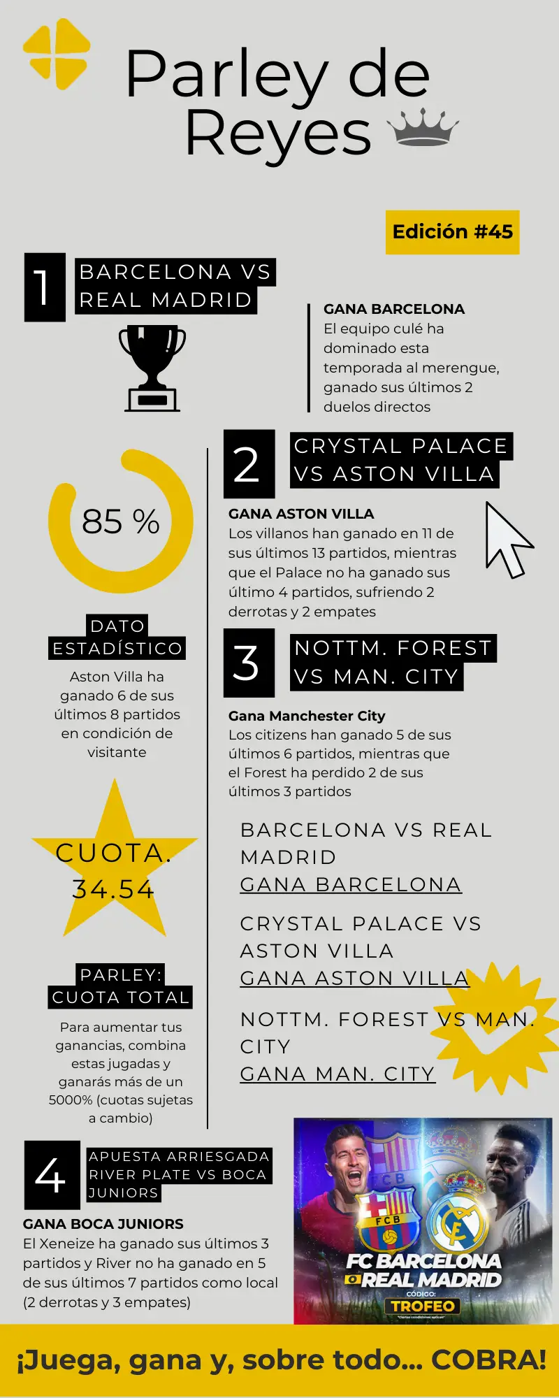 Parley de Reyes barcelona vs real madrid y crystal palace vs aston villa y mucho mas MiCasino.com