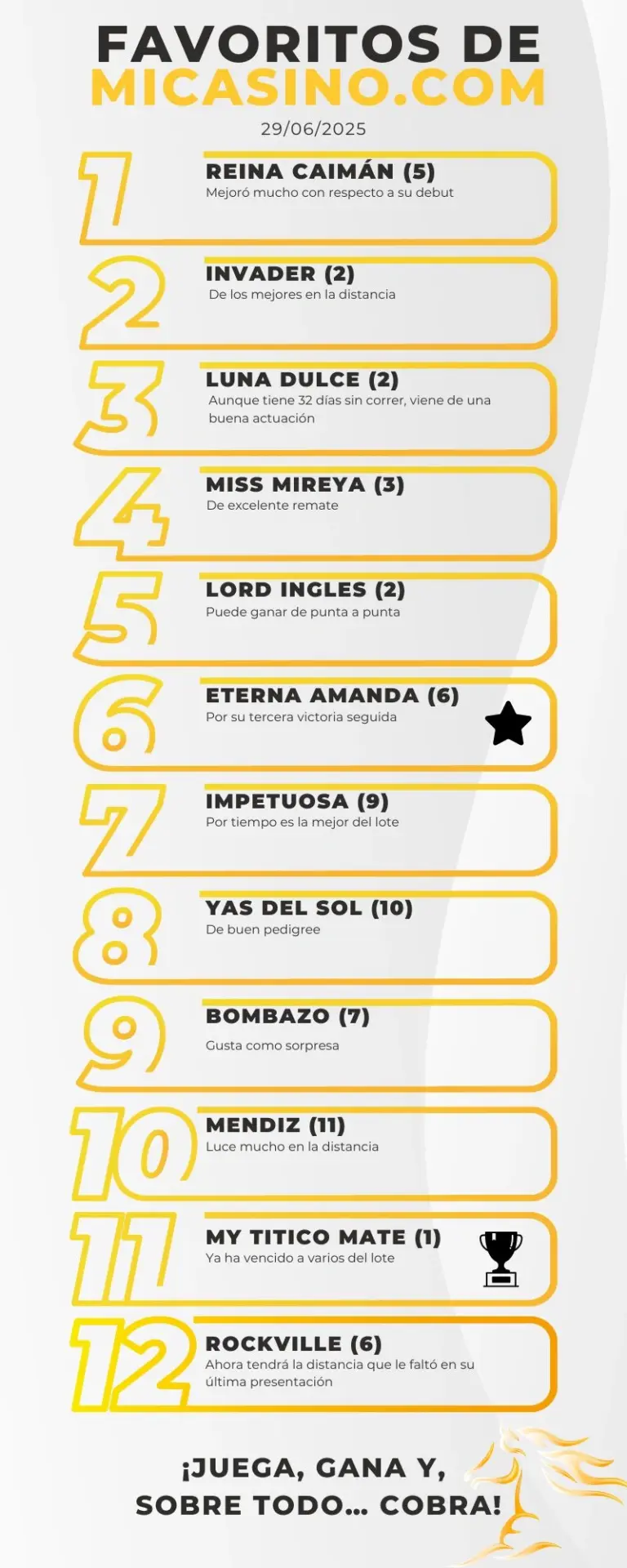 Favoritos para ganar en el 5y6 este 29_06_2025 hipismo venezolano la rinconada Reunión 24 - MiCasino.com