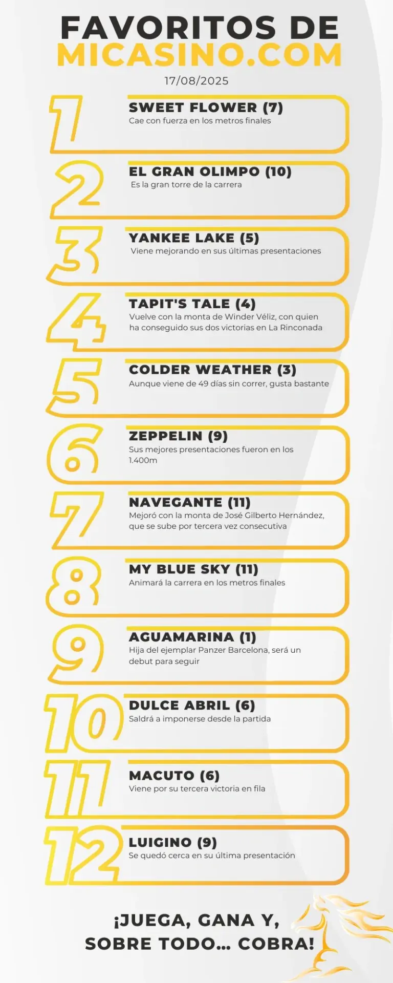 5y6 La Rinconada Reunión 31 favoritos a ganar 17 agosto - micasino.com