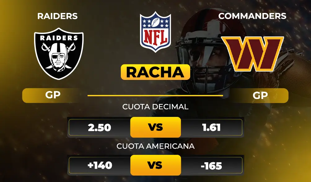 Raiders vs Commanders Cuotas Previa y pronóstico deportivo de NFL MiCasino.com