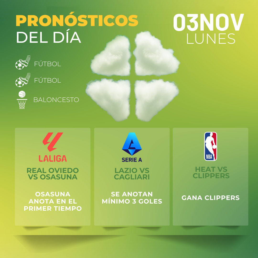 Pronósticos deportivos GRATIS hoy lunes 03 noviembre