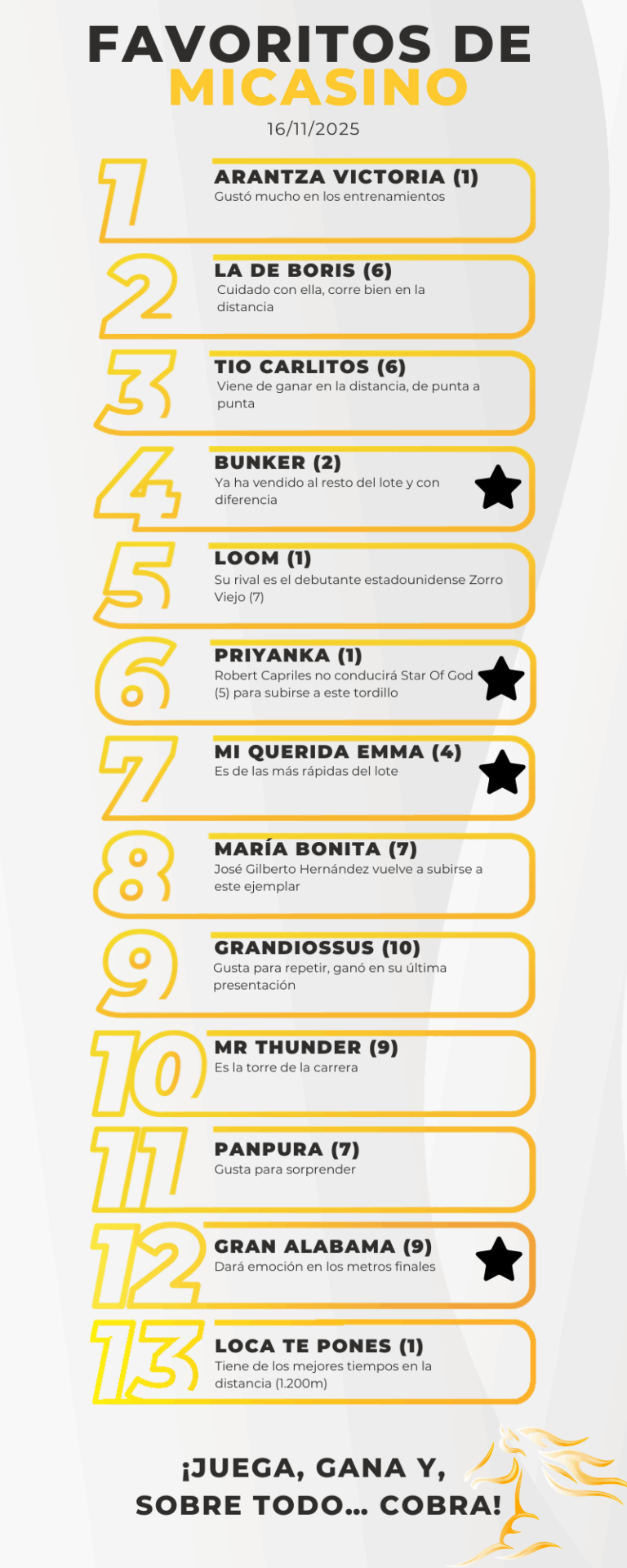 Reunión 44 en La Rinconada: favoritos del 5y6 de este 16 de noviembre