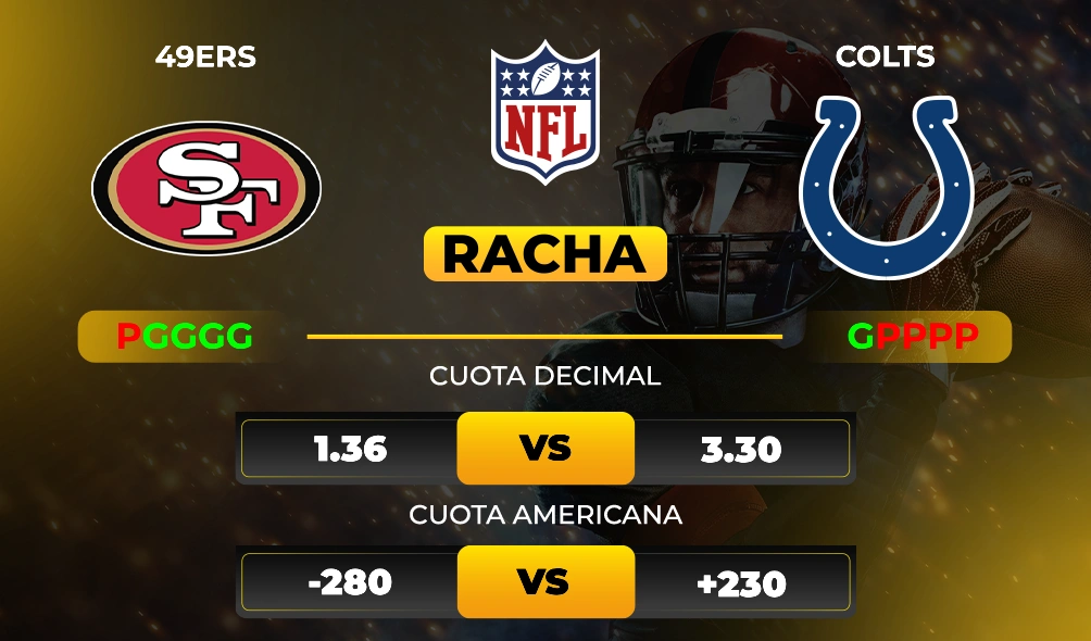 49ers vs Colts - Pronóstico y apuesta recomendada - Rachas y cuotas - NFL - MiCasino