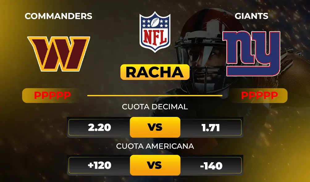 Pronóstico Commanders vs Giants Racha MiCasino