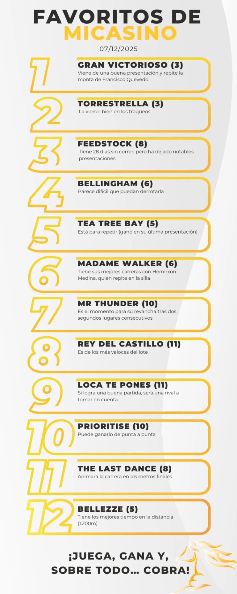 Reunión 47 de la Rinconada_ Los caballos favoritos a ganar este 7 de diciembre de 2025 en La Rinconada - Hipismo venezolano - MiCasino
