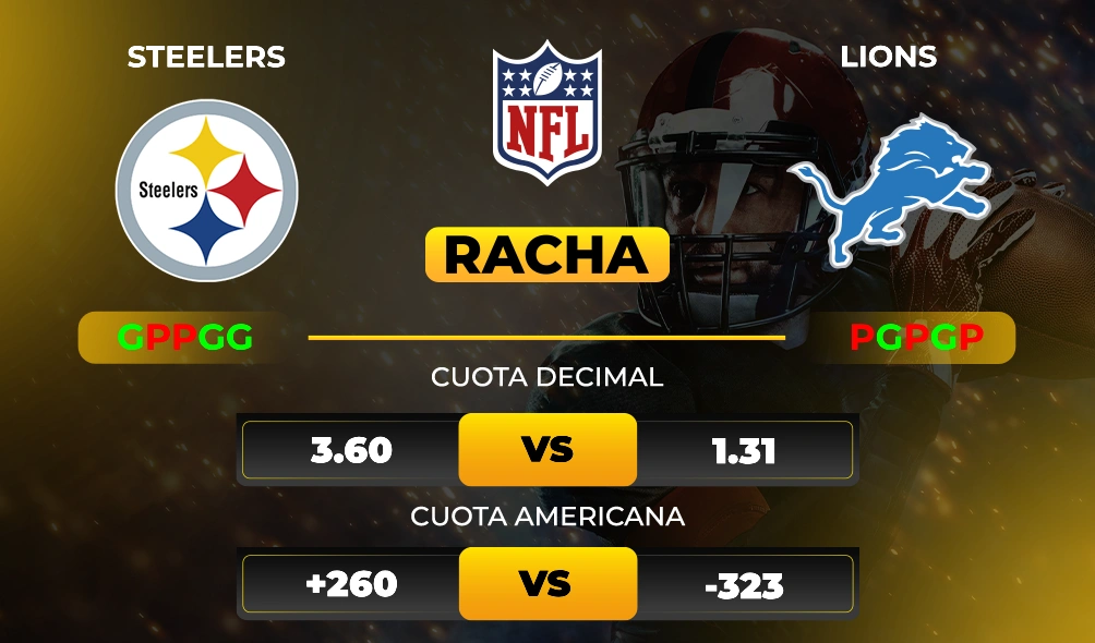 Steelers vs Lions - Pronóstico y apuesta recomendada - Rachas y cuotas - NFL - MiCasino