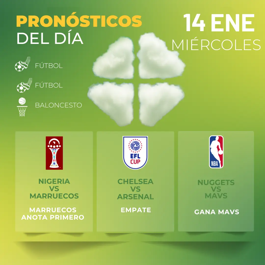 Pronósticos deportivos GRATIS para hoy miércoles 14_01_2026- MiCasino