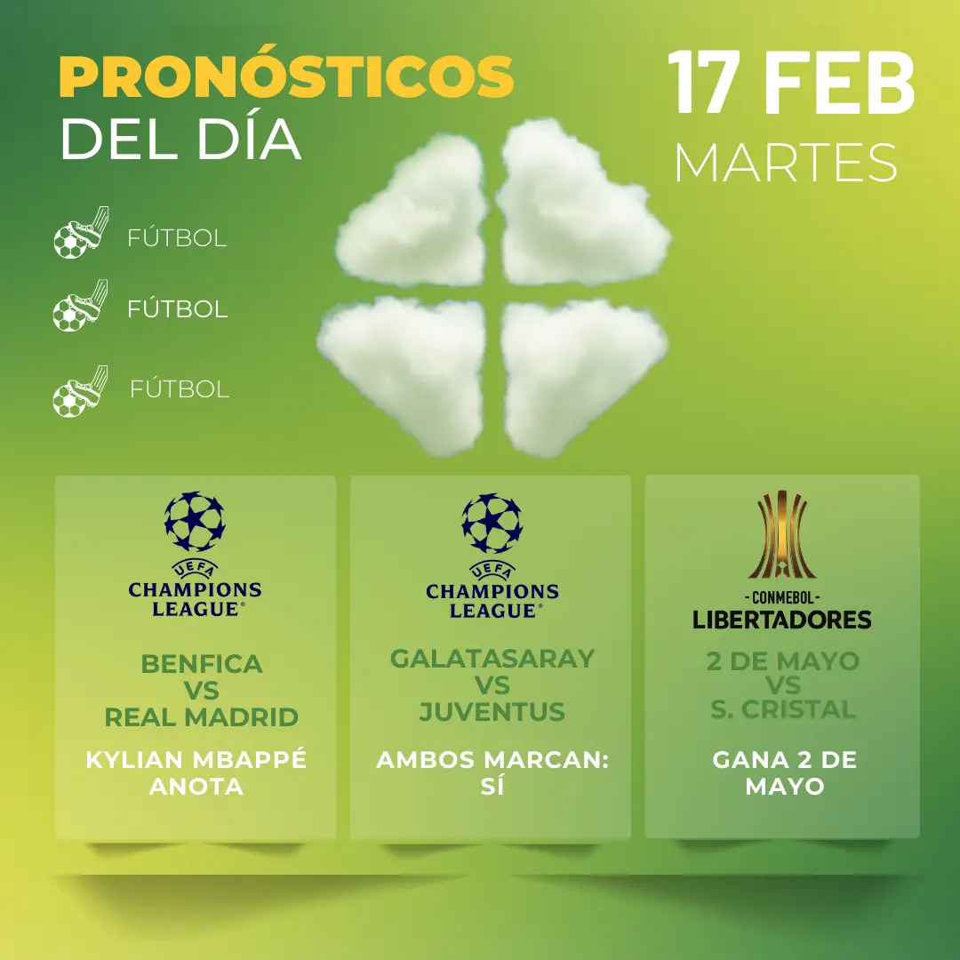 Pronósticos deportivos GRATIS para hoy martes 17 de febrero- MiCasino