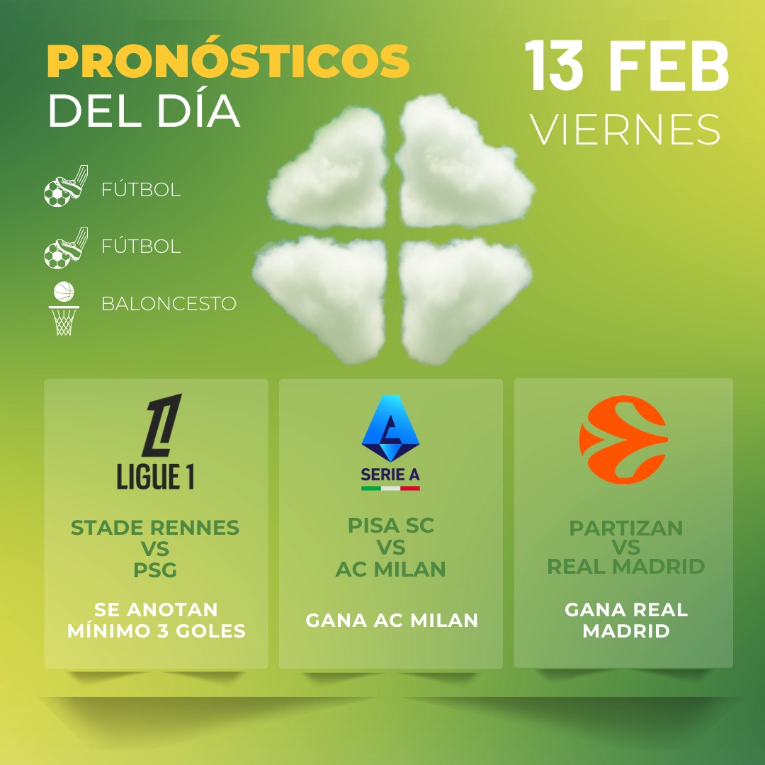 Pronósticos deportivos GRATIS para hoy viernes 13-02-2026 - interna - MiCasino