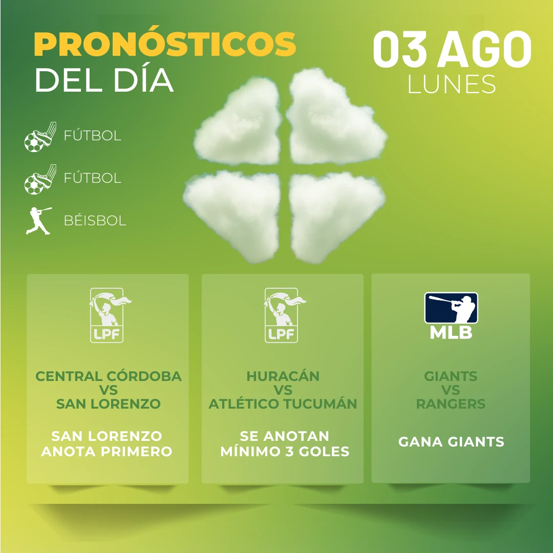 Pronósticos deportivos GRATIS para hoy lunes 03 08 2026 - INTERNA - MiCasino