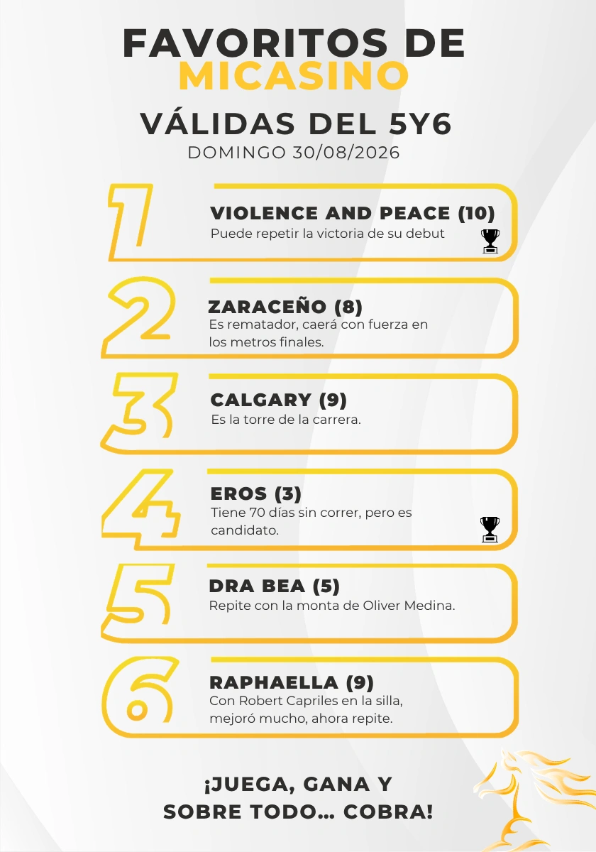 Infografía Hipismo venezolano favoritos 5y6 La Rinconada R34 30 08 26 MiCasino