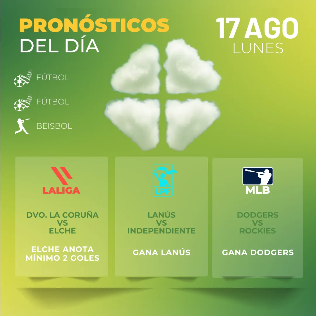 Pronósticos deportivos GRATIS para hoy lunes 17 08 2026 - INTERNA - MiCasino