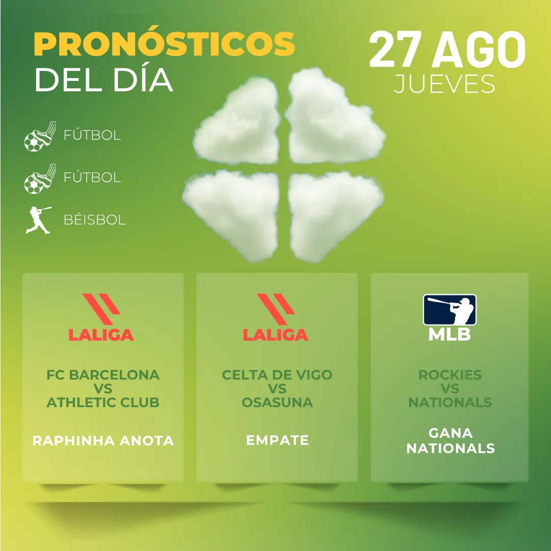 Pronósticos deportivos GRATIS para hoy miércoles 26 08 2026 INTERNA MiCasino