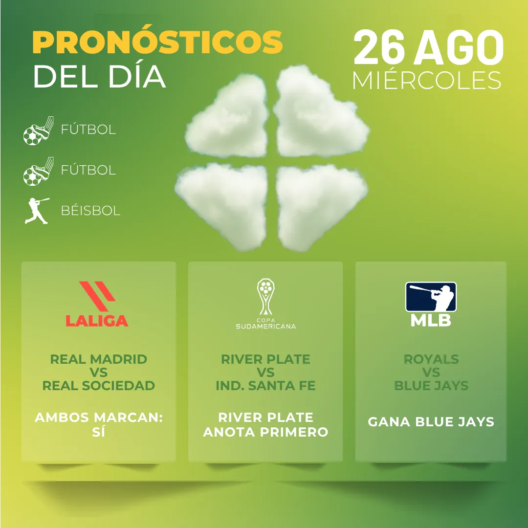 Pronósticos deportivos GRATIS para hoy miércoles 26 08 2026 - INTERNA - MiCasino