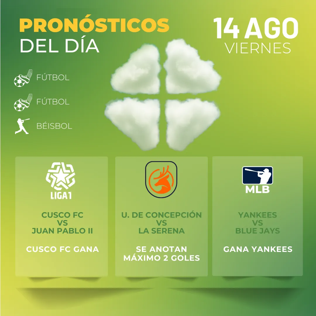 Pronósticos deportivos GRATIS para hoy viernes 14 08 2026 - INTERNA - MiCasino