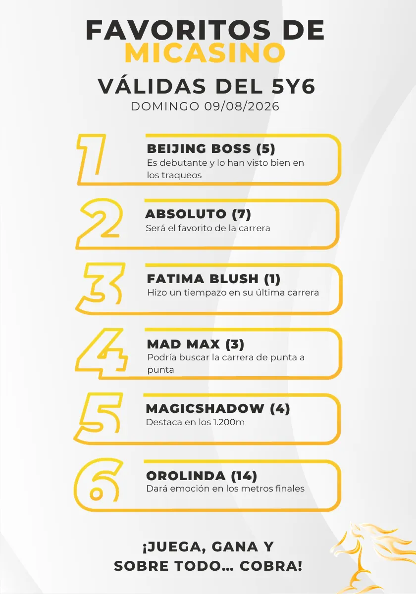 Reunión 31 La Rinconada Favoritos a ganar en el 5y6 este 9 de agosto - MiCasino