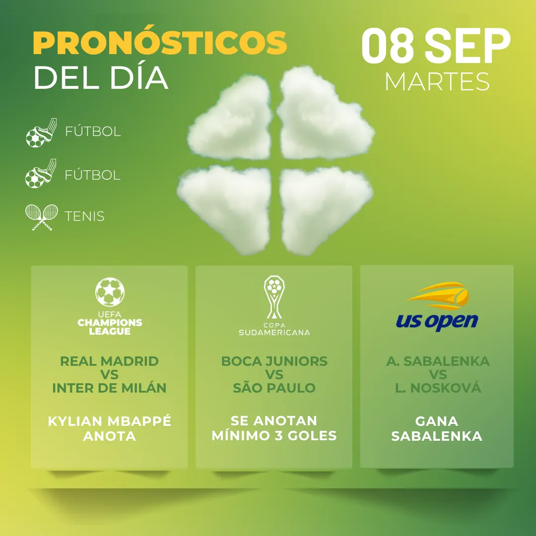 Pronósticos deportivos GRATIS para hoy martes 08 09 2026 - INTERNA - MiCasino