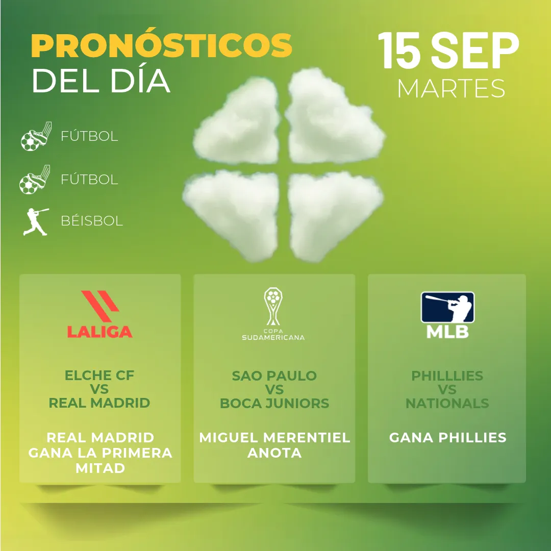Pronósticos deportivos GRATIS para hoy martes 15 09 2026 - INTERNA - MiCasino