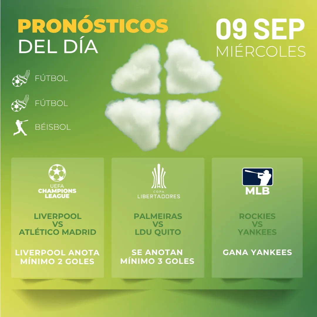 Pronósticos deportivos GRATIS para hoy miércoles 09 09 2026 - INTERNA - MiCasino