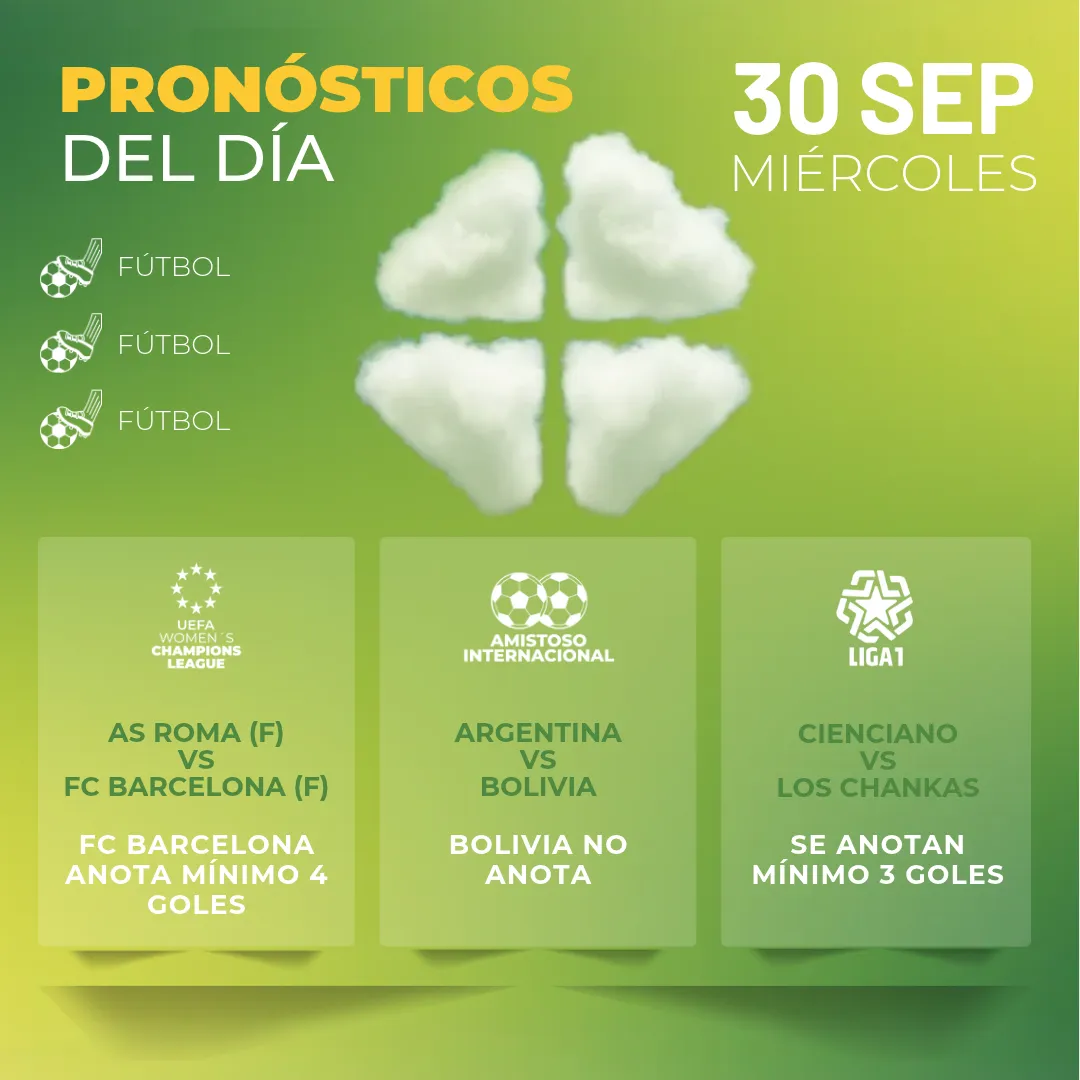 Pronósticos deportivos GRATIS para hoy miércoles 30 09 2026 - INTERNA 2 - MiCasino