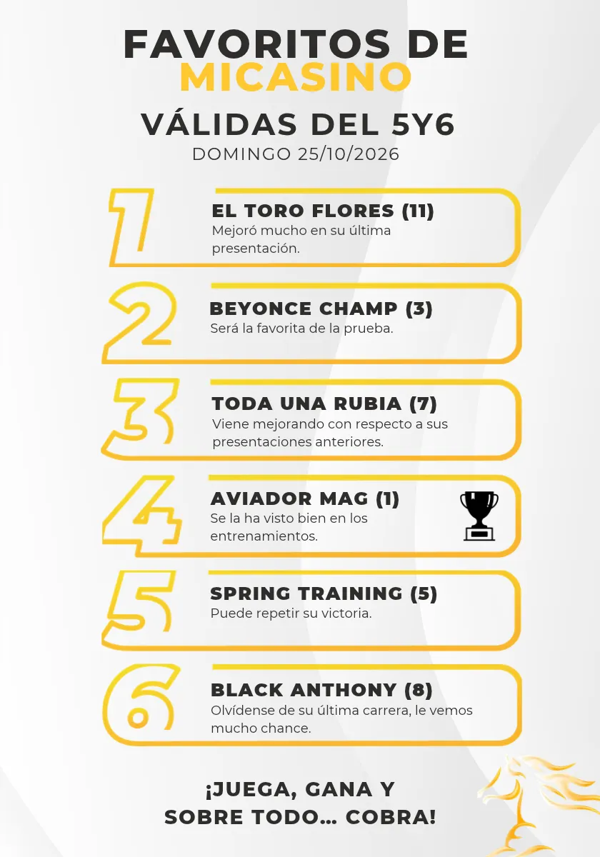 Caballos favoritos del 5y6 en la rinconada domingo 25 de octubre MiCasino