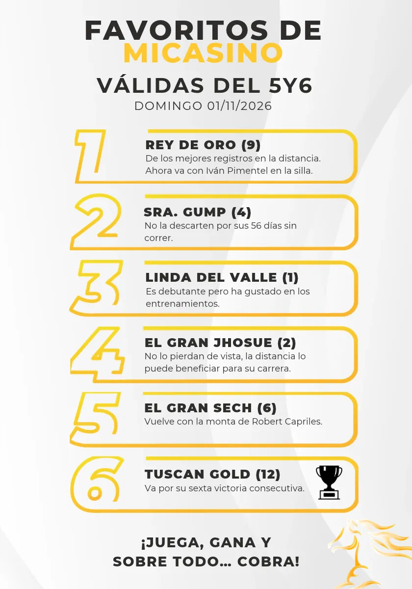 Caballos favoritos en La Rinconada este 01 de noviembre MiCasino