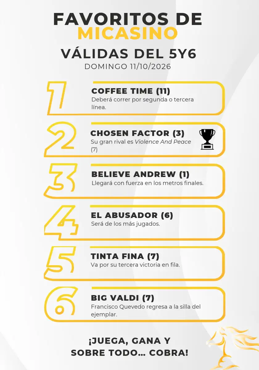 Hipismo La Rinconada Favoritos del 5y6 R40 domingo 11 10 2026 MiCasino