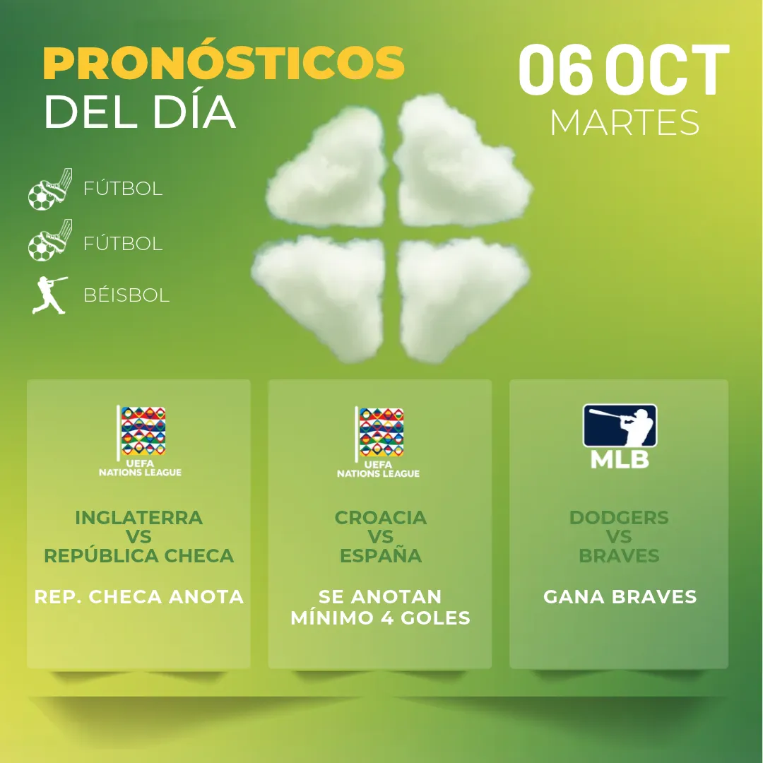 Pronósticos deportivos GRATIS para hoy martes 06 10 2026 - INTERNA - MiCasino