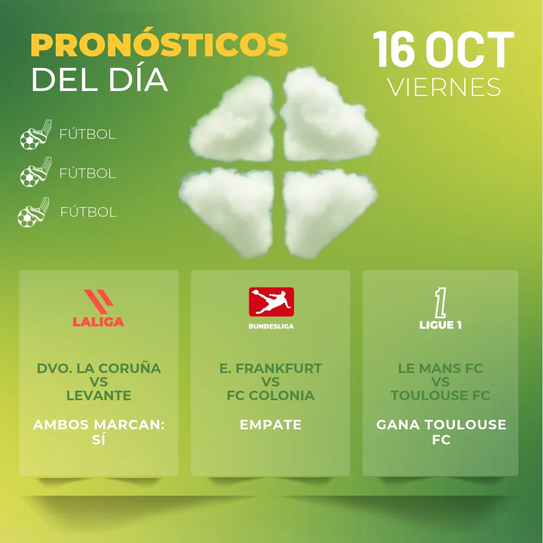 Pronósticos deportivos GRATIS para hoy viernes 16 10 2026 - INTERNA - MiCasino